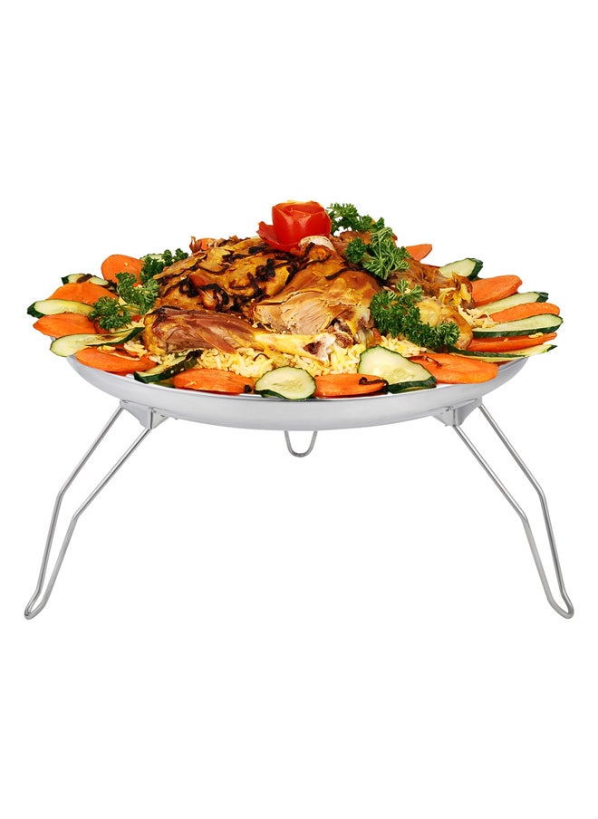 AL SANIDI Round stainless steel plate with Foldable legs, Trips plates, Silver, Size 25 Cm  - Image 2