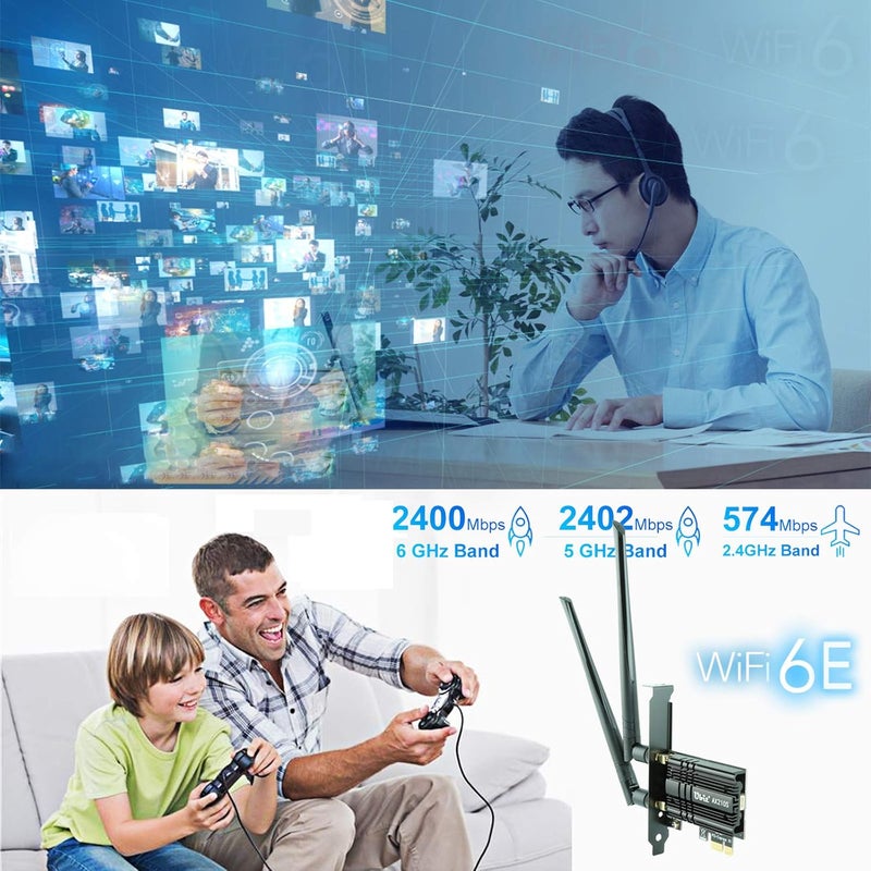 Ubit AX210 WiFi 6E PCIe Wireless WiFi Card Up to 5400Mbps(6GHz/5GHz/2.4GHz),BT5.3,OFDMA,MU-MIMO,Support Win 11/10 64bit Only - Image 3