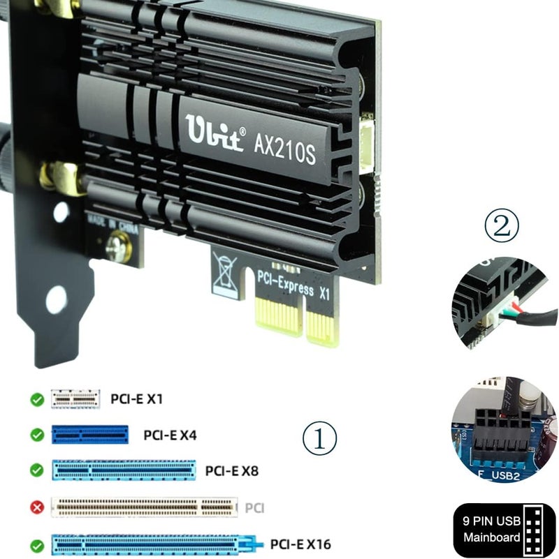 Ubit AX210 WiFi 6E PCIe Wireless WiFi Card Up to 5400Mbps(6GHz/5GHz/2.4GHz),BT5.3,OFDMA,MU-MIMO,Support Win 11/10 64bit Only - Image 4
