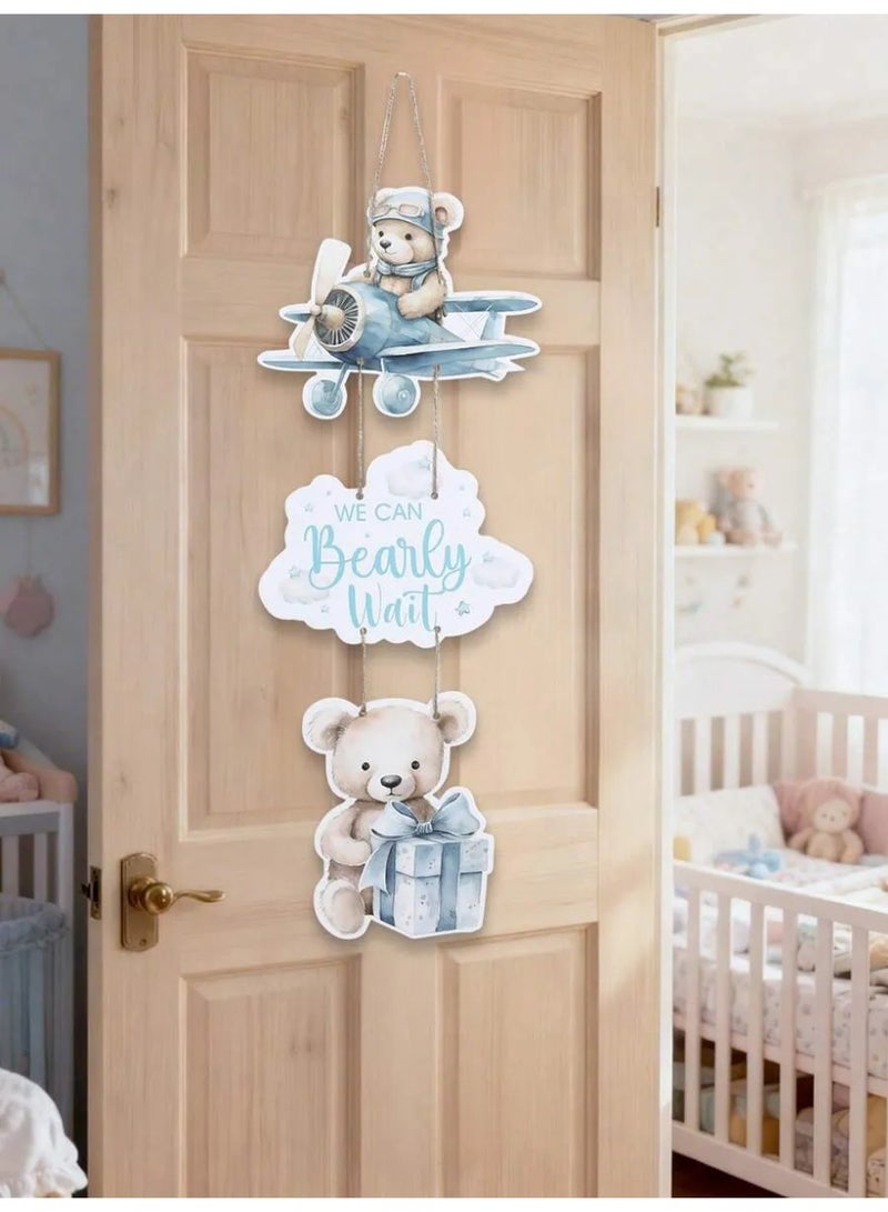 Baby Shower Door Hanging Decoration – “We Can Bearly Wait” Paper Wall Hanging with Cute Teddy Bear & Airplane Design - Image 2