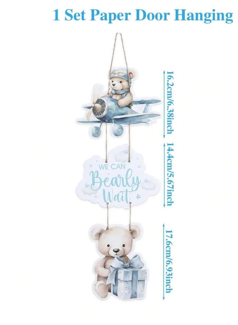 Baby Shower Door Hanging Decoration – “We Can Bearly Wait” Paper Wall Hanging with Cute Teddy Bear & Airplane Design - Image 3