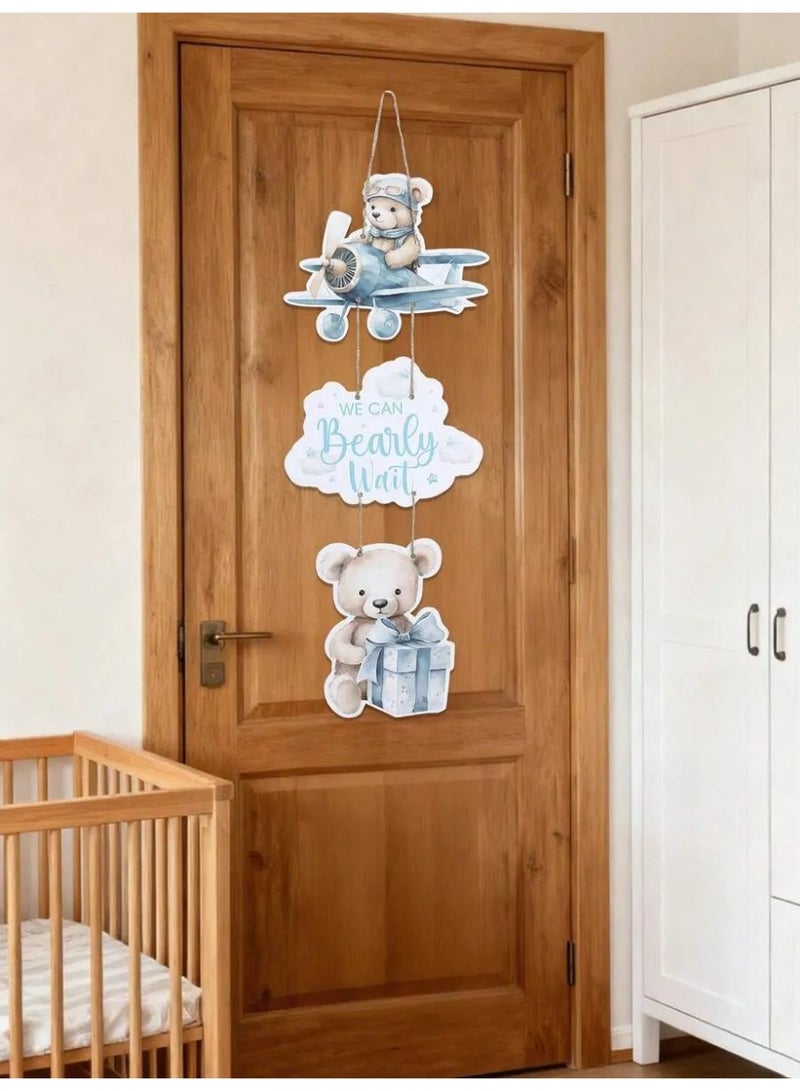 Baby Shower Door Hanging Decoration – “We Can Bearly Wait” Paper Wall Hanging with Cute Teddy Bear & Airplane Design - Image 4