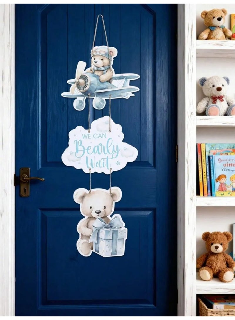 Baby Shower Door Hanging Decoration – “We Can Bearly Wait” Paper Wall Hanging with Cute Teddy Bear & Airplane Design - Image 5