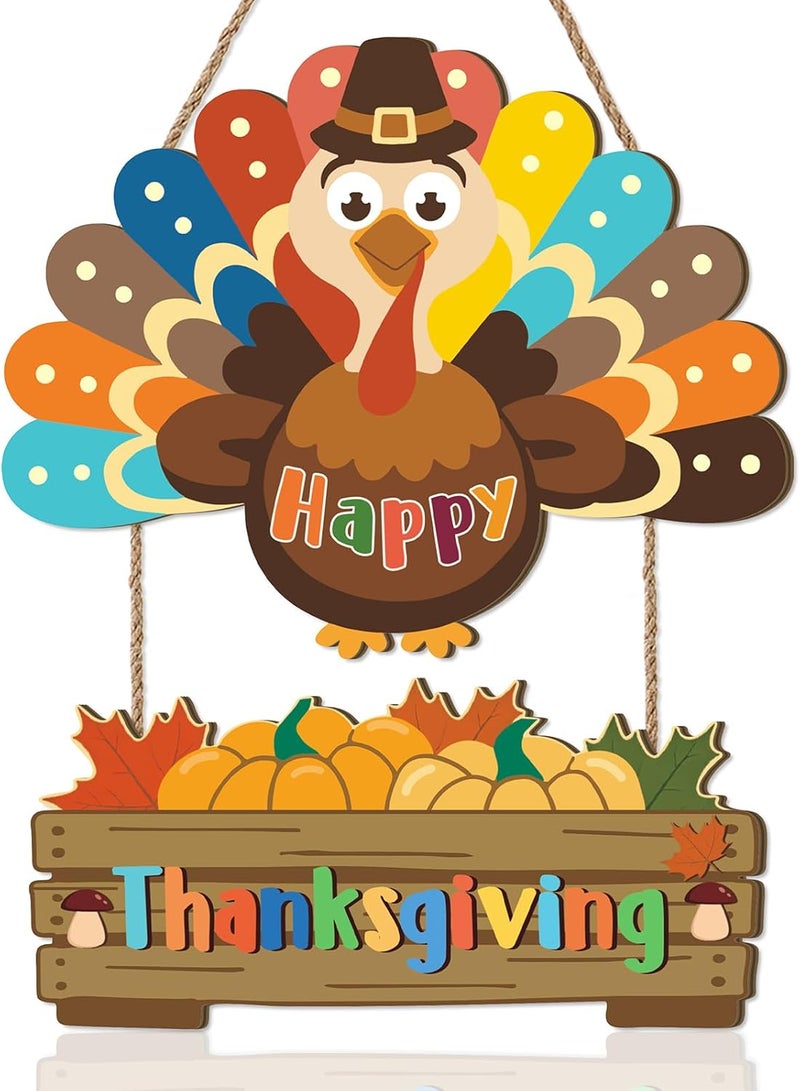 Aurlan Happy Thanksgiving Door Sign,Turkey Door Wreath,Autumn Maple Wall Decoration,Rustic Turkey Shape Wall Hanger,Thanksgiving Harvest Decoration,Fall Wood Plaque for Farmhouse Room Party Porch Home - Image 1