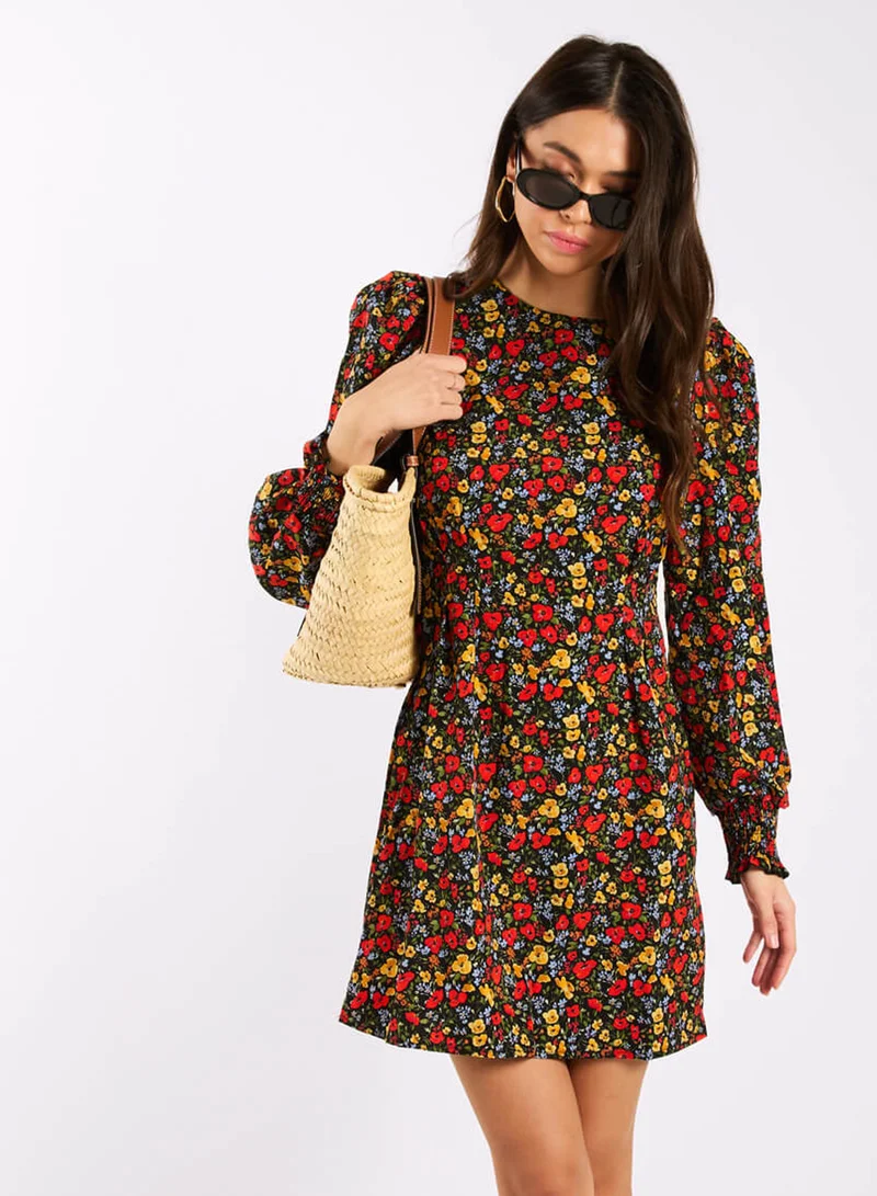 نيدز نو ليبل Red Floral Long Sleeve Mini Dress