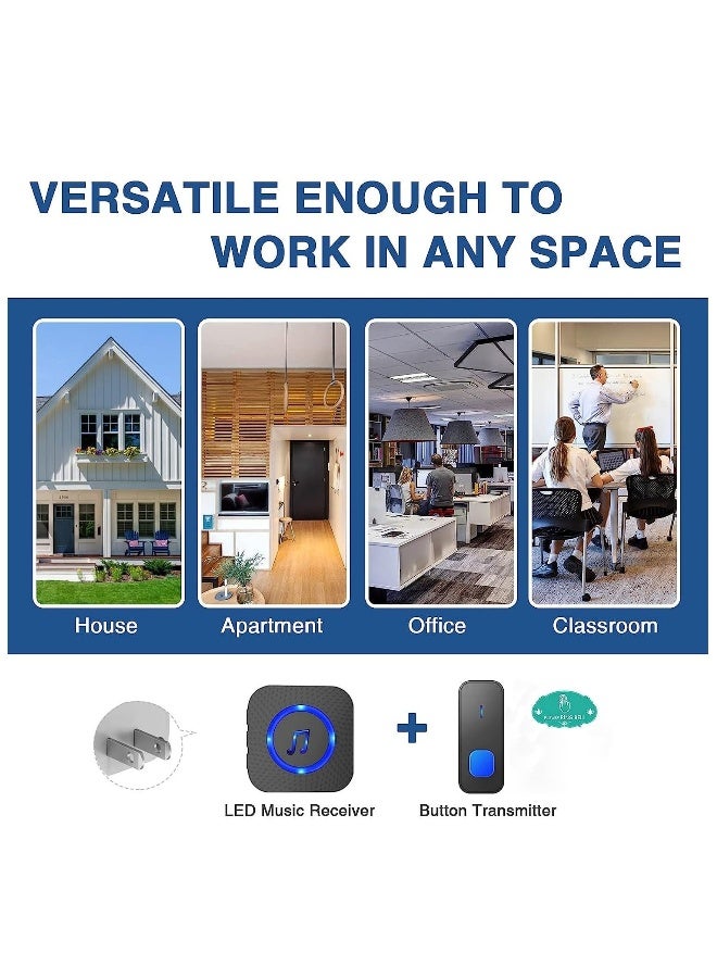 Doorbell Easy Install Waterproof Wireless Door Bell, Over 1300 feet Range and 55 Chime, 5 Levels Volume and LED Flash, for Home Office Classroom - Image 3