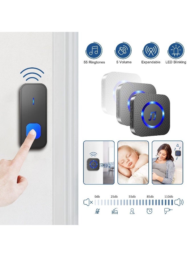 Doorbell Easy Install Waterproof Wireless Door Bell, Over 1300 feet Range and 55 Chime, 5 Levels Volume and LED Flash, for Home Office Classroom - Image 5