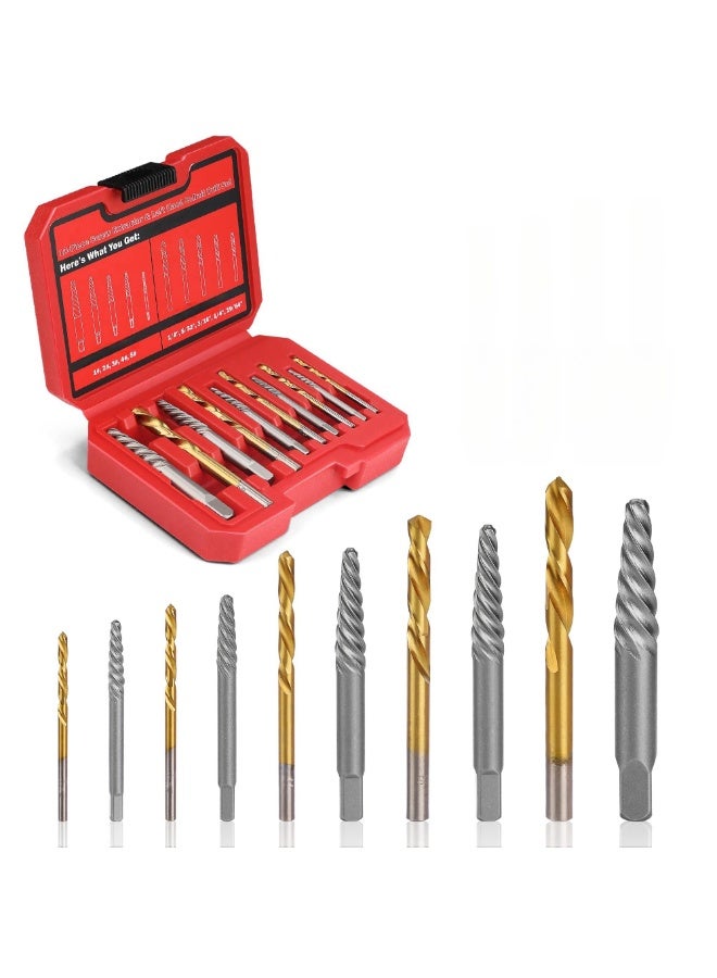10 PCS Screw Extractor Set, Steel Cobalt Left Hand Drill Bits Set for Removing Stripped Screws and Broken Bolts Screw Extractor  - Image 1
