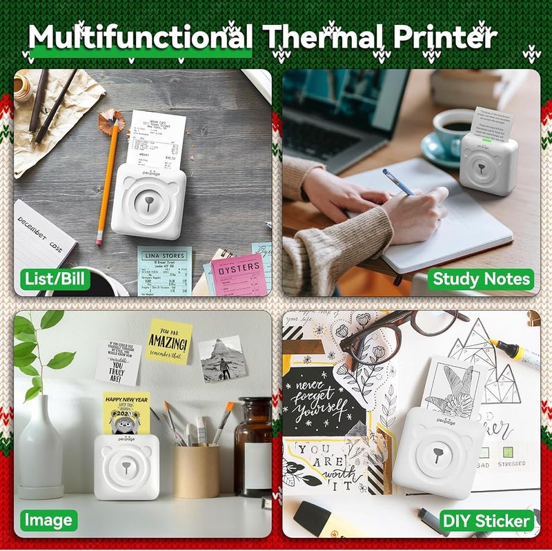 PeriPage A6 Mini Printer, Portable Thermal Printer, 304 DPI Ultra HD Resolution, Connect Mobile Phone via APP Bluetooth, Can Print Labels, Stickers, Thermal Paper, Cute Appearance, Can Be a Gift,White - Image 3