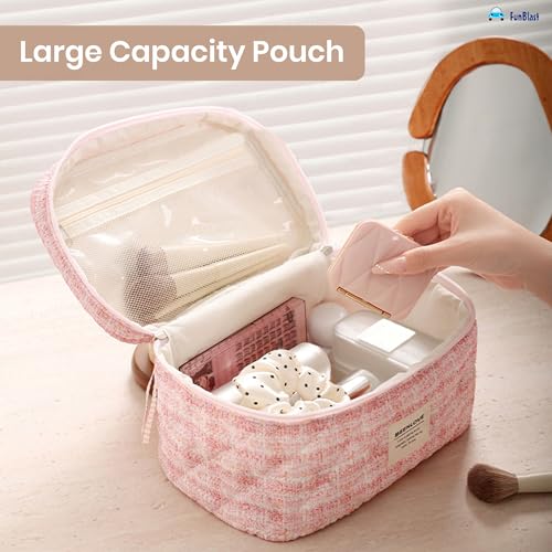 FunBlast Travel Makeup Bag for Women – Cute Cotton Cosmetic Toiletry Organizer, Large Capacity Zipper Pouch, Handheld Portable Storage Bag for Daily Use & Travel (Pink) - Image 5
