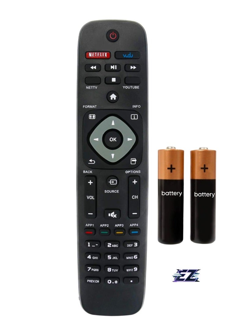 ELTRAZONE "New Replacement Remote Control for Philips LCD/LED TV 28PFL4609, 28PFL4909, 32PFL4609, 32PFL4909, 40PFL4609, 40PFL4909, 43PFL4609, 43PFL4909, 49PFL4609 with 3 Shortcut Keys (Netflix, FoodYou, YouTube) – Includes Battery" - Image 1
