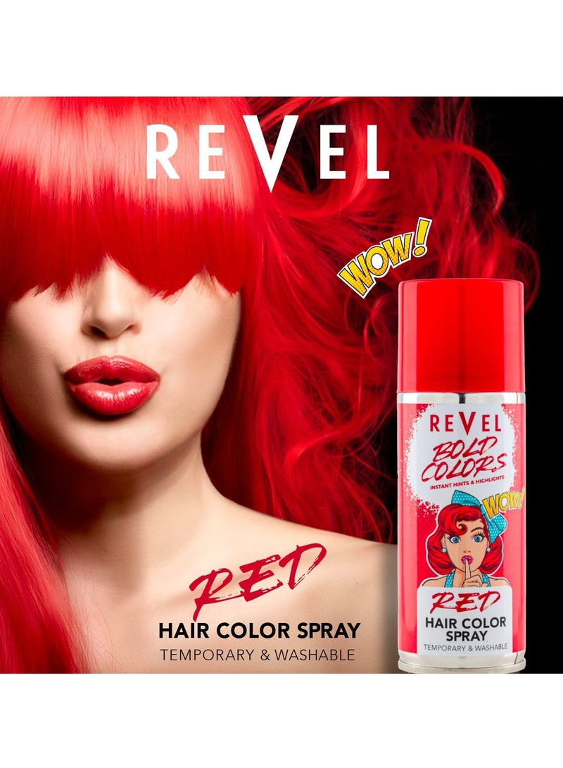 Revel بخاخ تلوين الشعر المؤقت باللون الأحمر من ريفيل بولد كولورز 150 مل، للرجال والنساء، بخاخات تلوين الشعر، لمسات فورية، هايلايتس، جميع أنواع الشعر، سريع الجفاف، غير لاصق، العناية بالشعر - Image 2