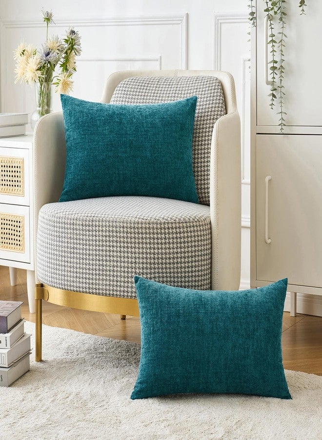 MIULEE Pack of 2 Dark Teal Throw Pillow Covers 12x20 Inch Soft Chenille Pillow Covers for Sofa Living Room Couch Solid Dyed Cases - Image 5