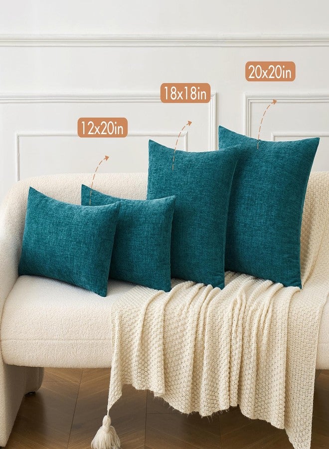 MIULEE Pack of 2 Dark Teal Throw Pillow Covers 12x20 Inch Soft Chenille Pillow Covers for Sofa Living Room Couch Solid Dyed Cases - Image 4