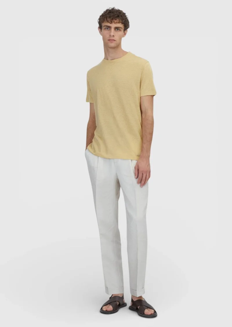 RAMSEY Light Yellow Plain 100% Linen T-Shirt