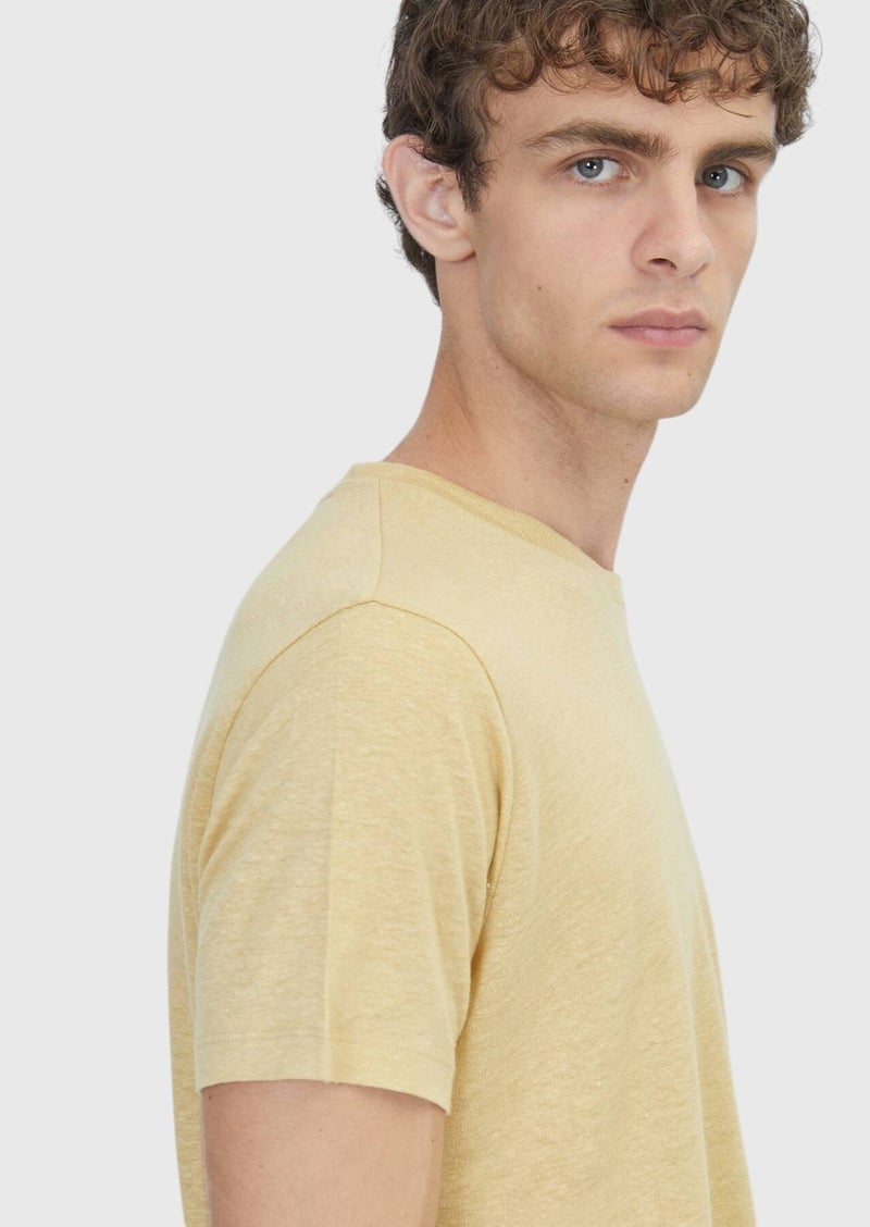 RAMSEY Light Yellow Plain 100% Linen T-Shirt - Image 4