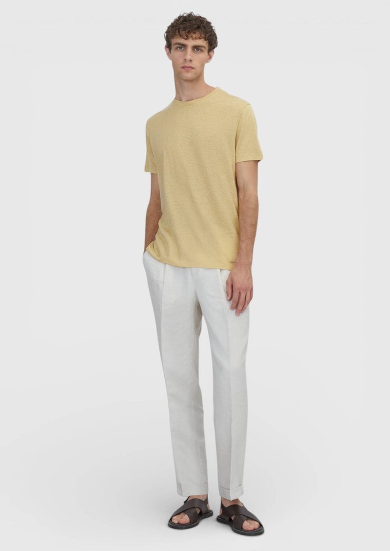 RAMSEY Light Yellow Plain 100% Linen T-Shirt - Image 3