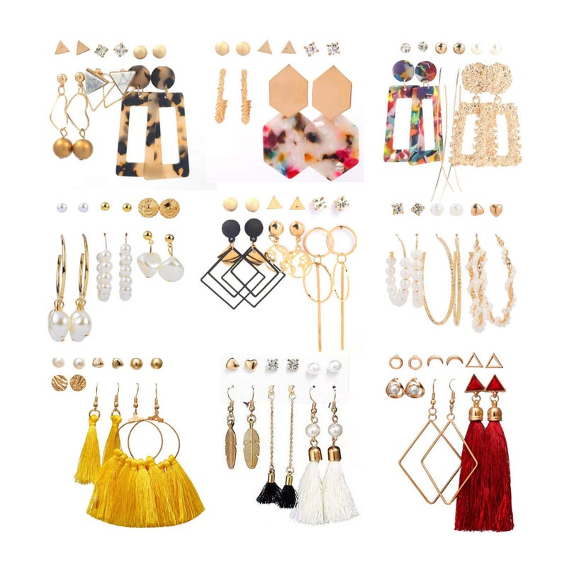 JMScape 53 Pairs Earrings Set for Women, Fashion Acrylic Tassel Gold Hoop Earrings Multipack Statement Pearl Earring Stud Pack, Hypoallergenic Drop Dangle Earrings for Valentine's Day Gift - Image 1