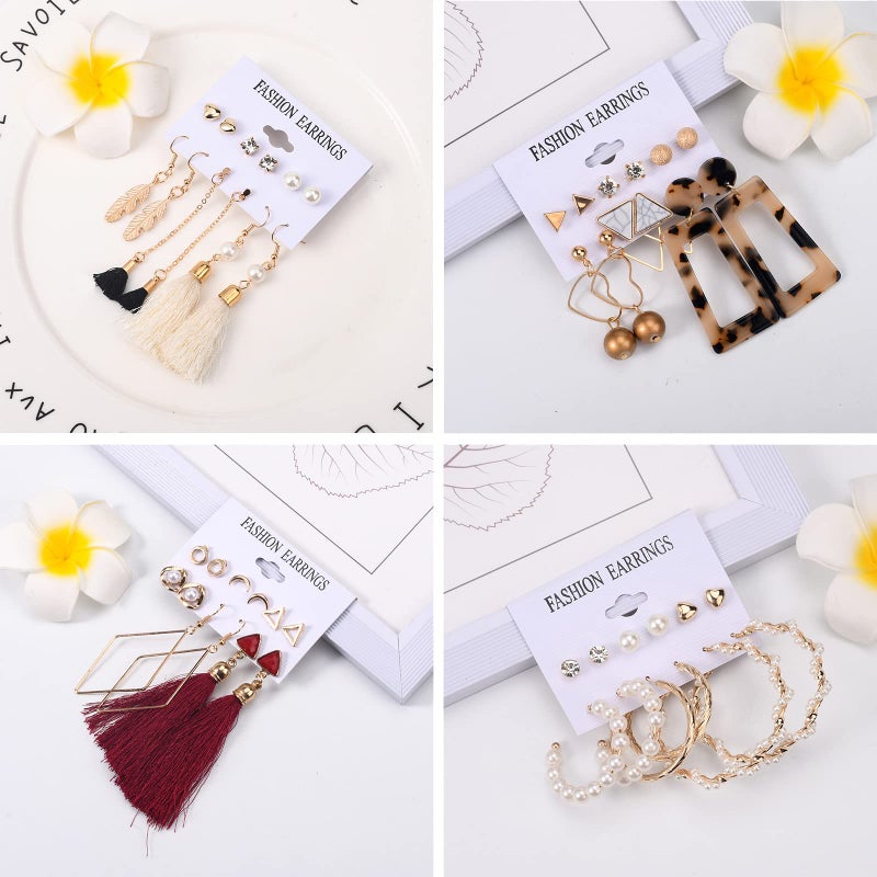 JMScape 53 Pairs Earrings Set for Women, Fashion Acrylic Tassel Gold Hoop Earrings Multipack Statement Pearl Earring Stud Pack, Hypoallergenic Drop Dangle Earrings for Valentine's Day Gift - Image 5
