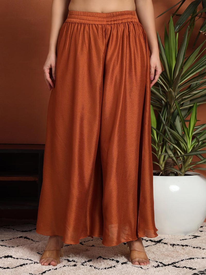 SHOPPING QUEEN Women's Silk Blend Embroidered Kurta and Palazzo Set (A587_Burnt Orange_XL) - Image 5
