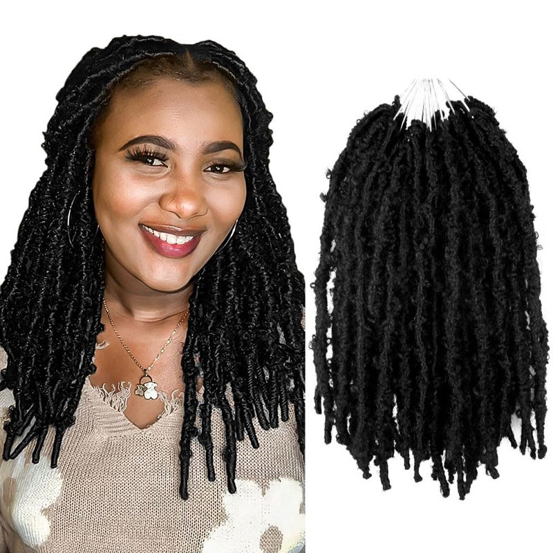 BOHOBABE 8 Packs Butterfly Locs Crochet Hair 14 Inch Light Weight Butterfly Faux Locs Crochet Hair Short Black Distressed Butterfly Locs 1B