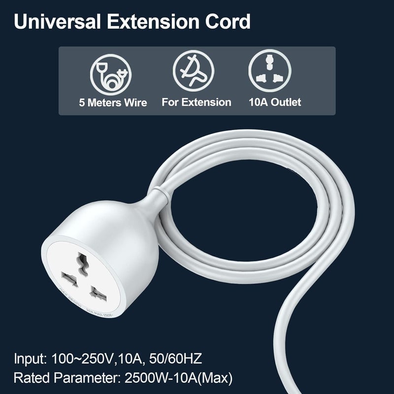BXOE 5 Meter Extension Cord with UK Plug, 10 Amp 2500W Power Capacity Heavy-Duty Universal Socket power strip for Home Office and Outdoor Use | Durable, Tangle-Free Cable 100-250V Voltage Support - Image 3