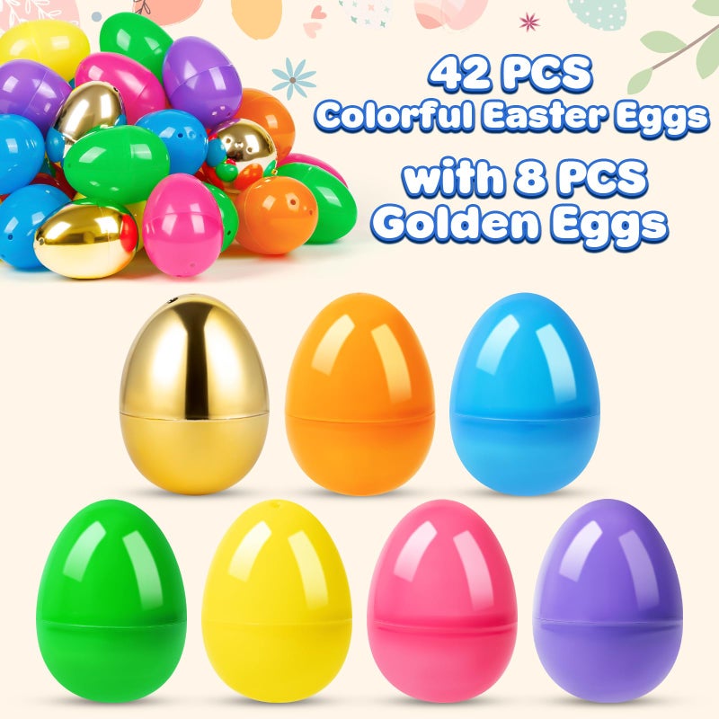 BAYSING 50PCS Plastic Easter Eggs Bulk, with 8PCS Golden Eggs Bulk Empty Plastic Eggs Fillable Colorful Bright Eggshell Bulks Easter Party Favor,Perfect for Easter Hunt, Basket Stuffers Fillers - Image 2