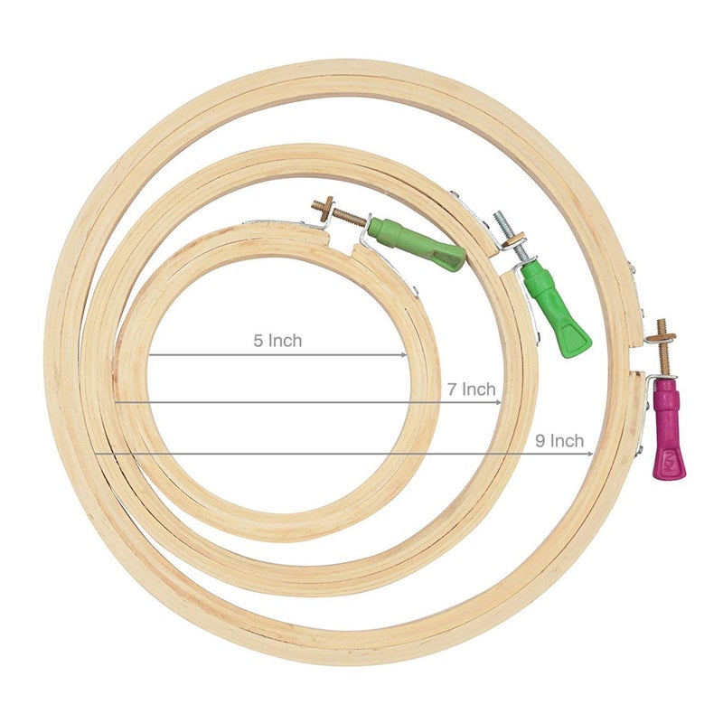 Asian Hobby Crafts 3 Pieces Wooden Embroidery Hoop Ring Frame, Stitch Work, Craft Work Embroidery, Embroidery Art Hoop, (Size - 5, 7, 9 Inch) - Image 2