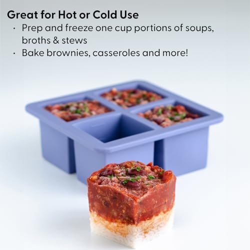 WP W&P Cup Cubes Silicone Freezer Tray with Lid, Blue, Makes 4 Perfect 1-Cup Portions, Freeze & Store Soup, Broth, Sauce, Leftovers, Dishwasher Safe, 4-Cup - Image 2