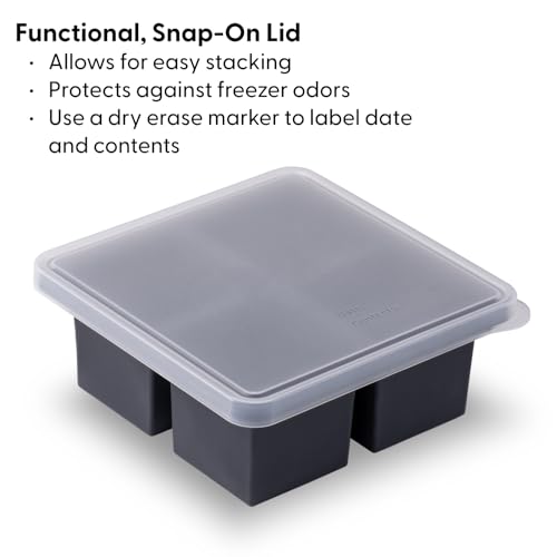 WP W&P Cup Cubes Silicone Freezer Tray with Lid, Blue, Makes 4 Perfect 1-Cup Portions, Freeze & Store Soup, Broth, Sauce, Leftovers, Dishwasher Safe, 4-Cup - Image 4