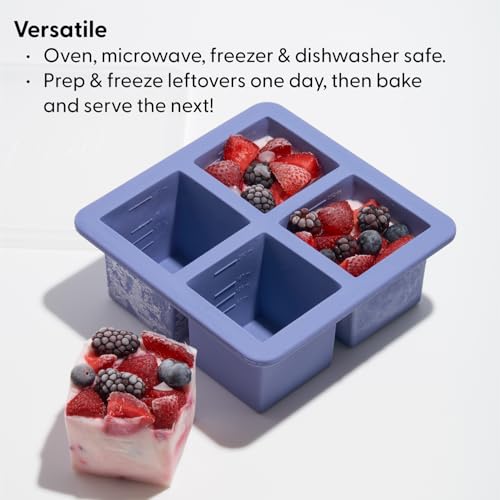 WP W&P Cup Cubes Silicone Freezer Tray with Lid, Blue, Makes 4 Perfect 1-Cup Portions, Freeze & Store Soup, Broth, Sauce, Leftovers, Dishwasher Safe, 4-Cup - Image 5