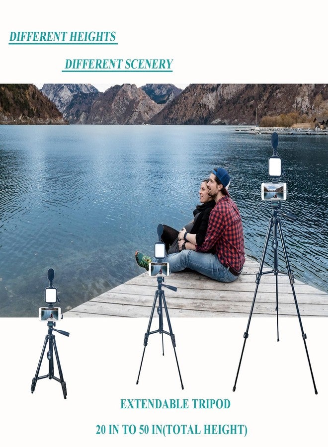 مجموعة كاروتيك للتصوير المرئي لأجهزة آيفون، ومجموعة التصوير المرئي لأجهزة أندرويد، ومجموعة بدء استخدام يوتيوب مع حاملين ثلاثيين، وإضاءة، وميكروفون، وجهاز تحكم عن بعد، ومحول مقبس. - Image 2