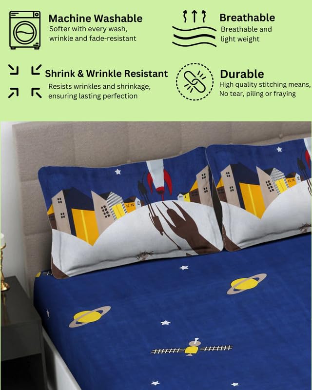 Akshya Kids Fitted Bedsheet – King Size, Soft Cotton, Elastic Corners, Cartoon Print, Breathable & Wrinkle-Resistant - Image 3