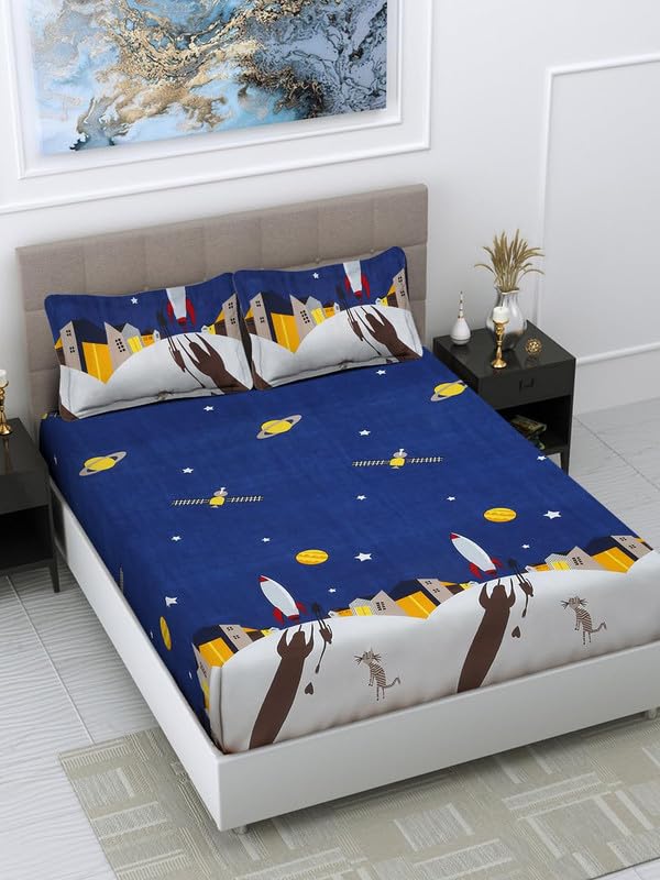 Akshya Kids Fitted Bedsheet – King Size, Soft Cotton, Elastic Corners, Cartoon Print, Breathable & Wrinkle-Resistant - Image 1