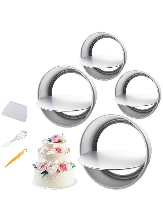 كينجمازي مجموعة صواني كيك ألومنيوم متينة قابلة للفك - 2 مقاس 4 بوصة + 1 مقاس 6 بوصة + 1 مقاس 8 بوصة + 2 ملعقة سيليكون + 1 خفاقة - أدوات الخبز - Image 1