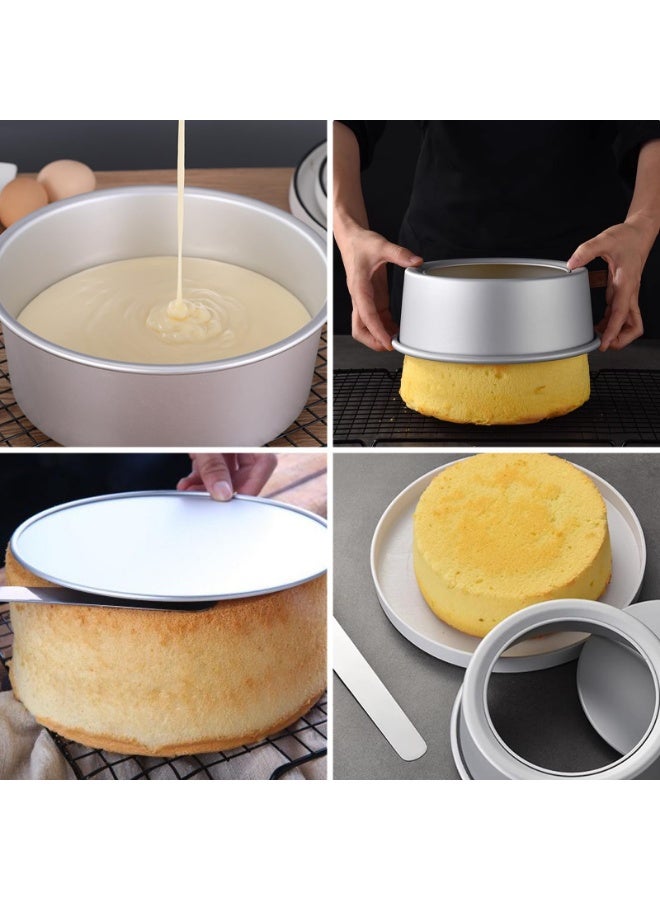 كينجمازي مجموعة صواني كيك ألومنيوم متينة قابلة للفك - 2 مقاس 4 بوصة + 1 مقاس 6 بوصة + 1 مقاس 8 بوصة + 2 ملعقة سيليكون + 1 خفاقة - أدوات الخبز - Image 3