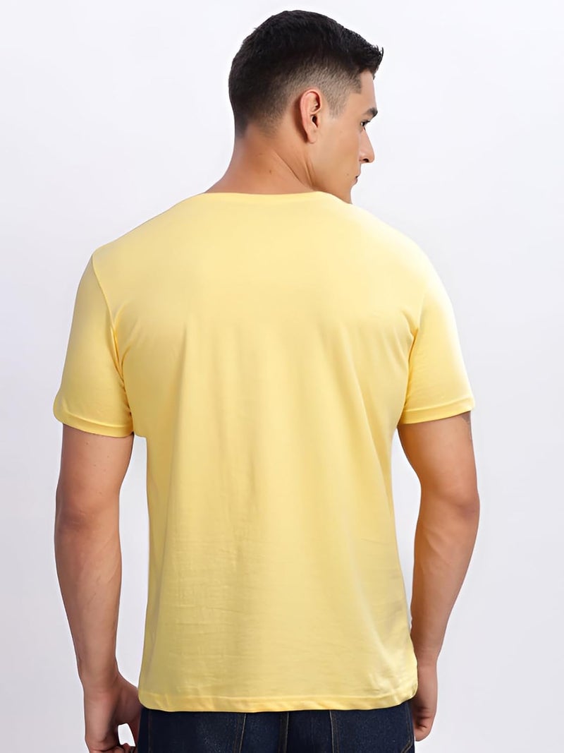 ADRO Men's Printed Light Yellow T-Shirt - Premium Lycra Cotton Regular Fit - Image 2