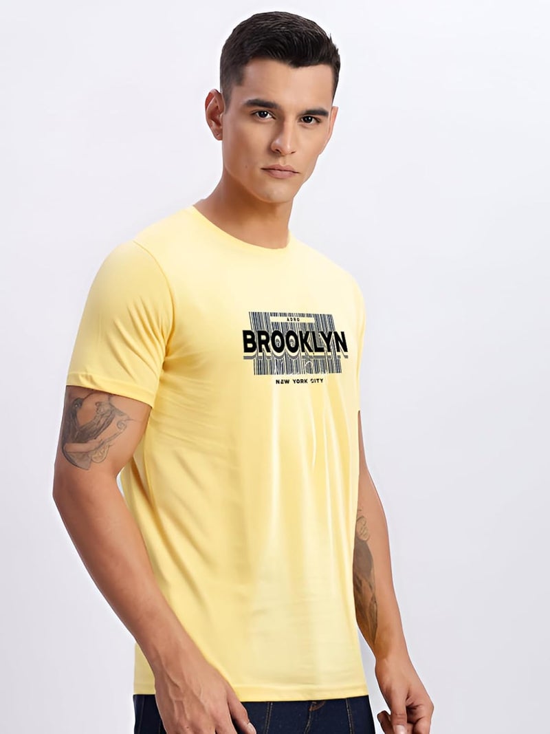 ADRO Men's Printed Light Yellow T-Shirt - Premium Lycra Cotton Regular Fit - Image 4