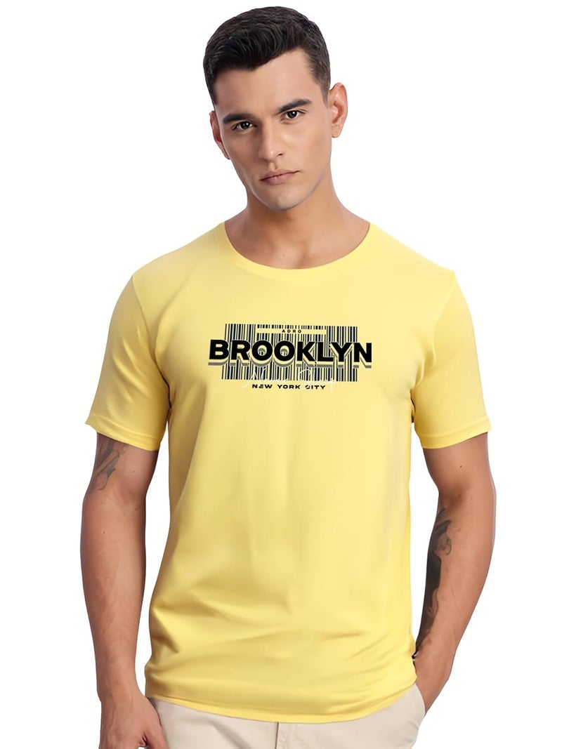 ADRO Men's Printed Light Yellow T-Shirt - Premium Lycra Cotton Regular Fit - Image 1