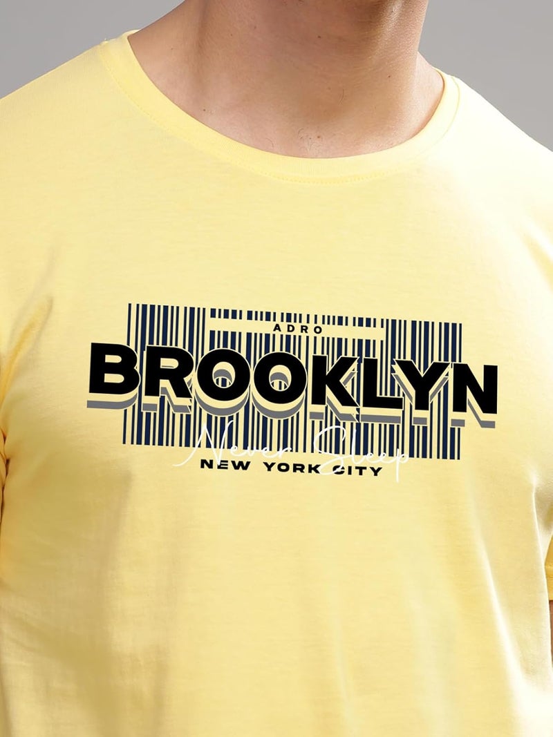 ADRO Men's Printed Light Yellow T-Shirt - Premium Lycra Cotton Regular Fit - Image 3