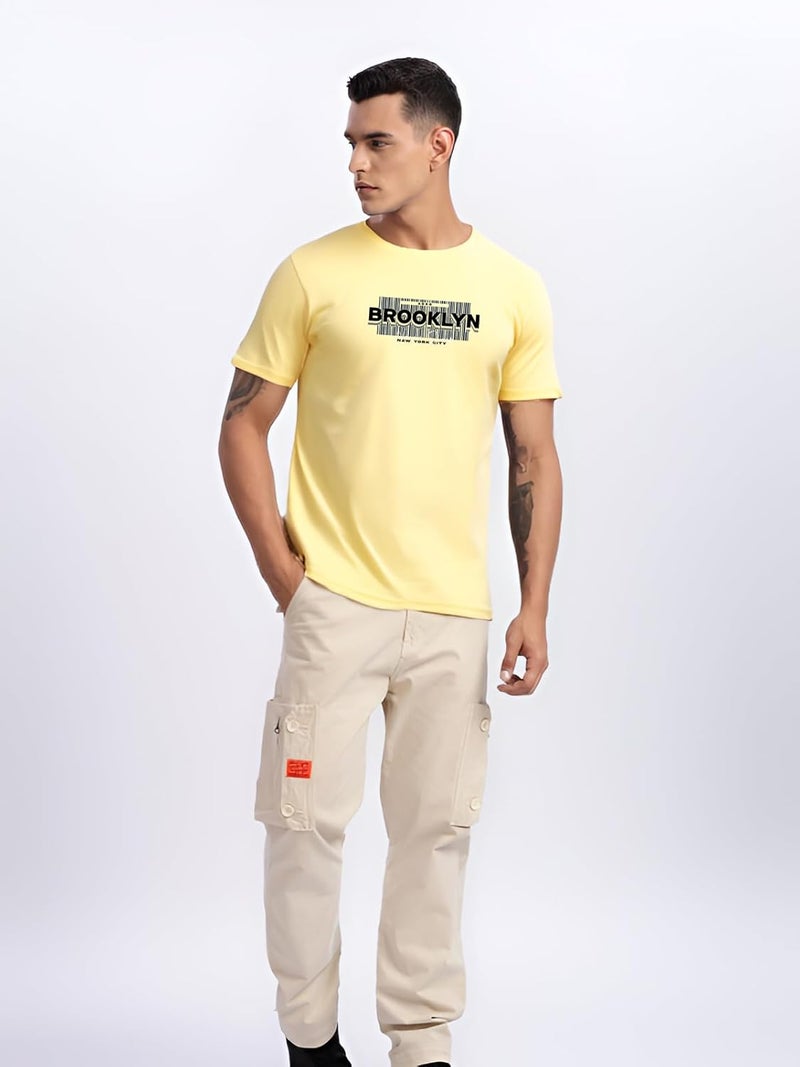 ADRO Men's Printed Light Yellow T-Shirt - Premium Lycra Cotton Regular Fit - Image 5
