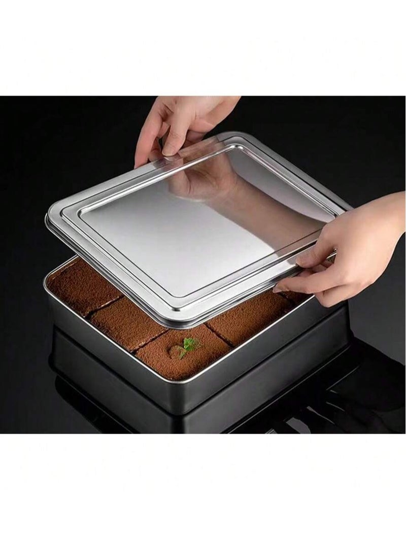 Stainless Steel Square Serving Tray with Lid – Multifunctional, Deep, and Thickened – Ideal for Baking, Tiramisu, Pastries, Roasted Fish, Grilled Meats, Steaming, and Storing Food – Perfect for Kitchen, Parties, Restaurants, and Outdoor Events  - Image 4