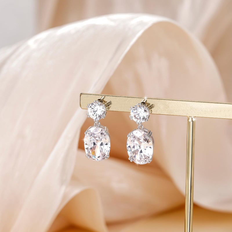 EAMTI Wedding Earrings for Women Cubic Zirconia Dangle Bridal Earrings 925 Sterling Silver Post Oval Earring for Prom Bridesmaid - Image 4
