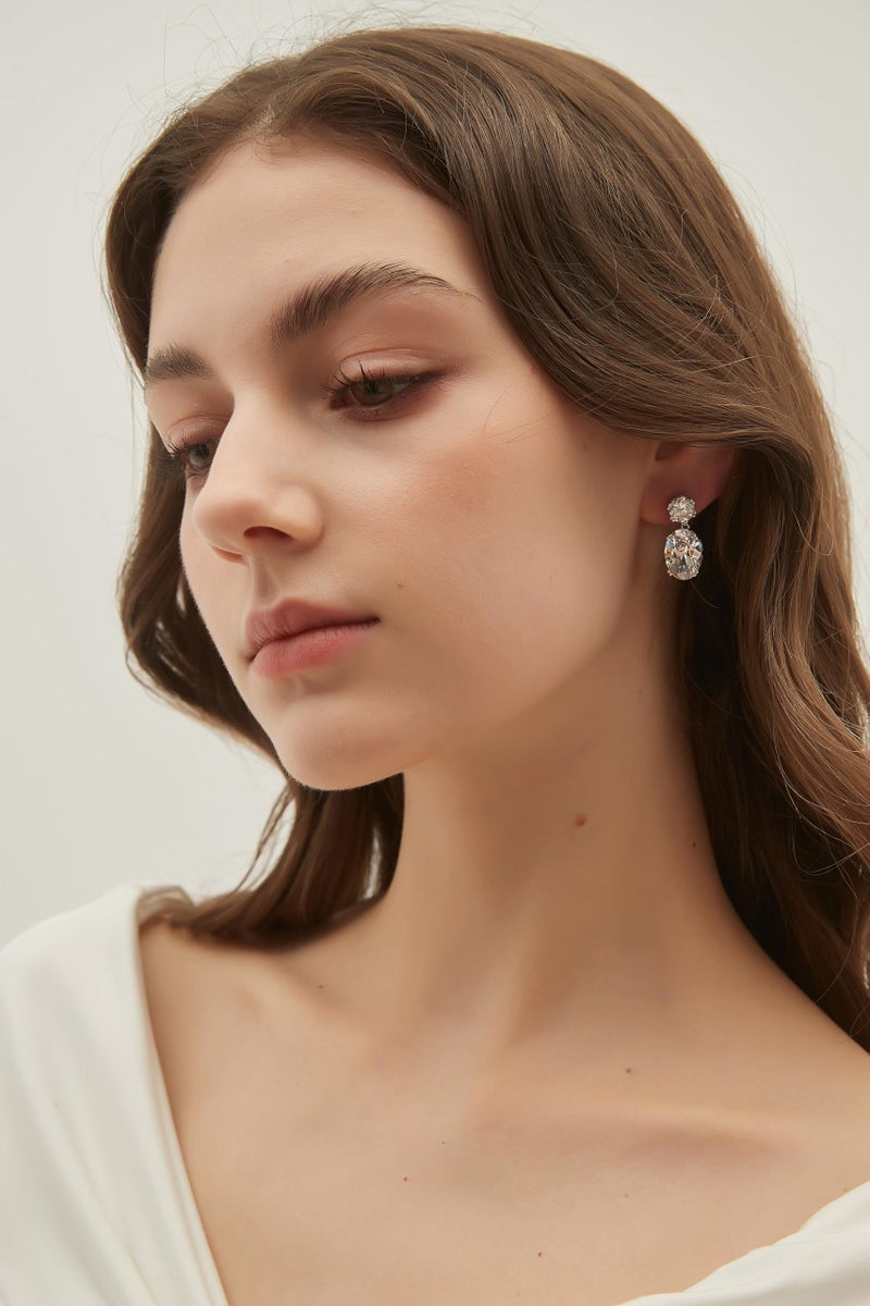 EAMTI Wedding Earrings for Women Cubic Zirconia Dangle Bridal Earrings 925 Sterling Silver Post Oval Earring for Prom Bridesmaid - Image 3