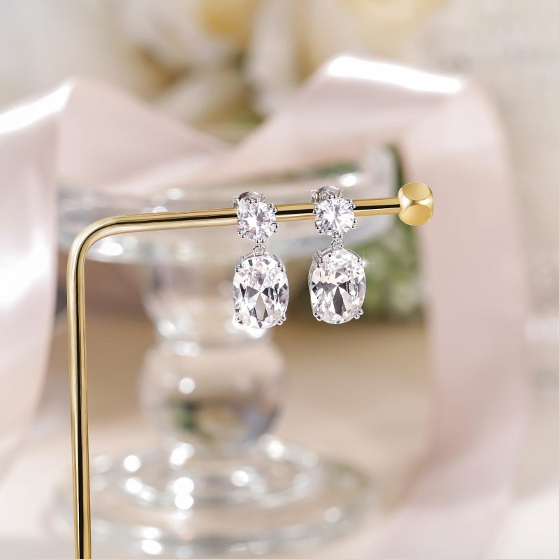 EAMTI Wedding Earrings for Women Cubic Zirconia Dangle Bridal Earrings 925 Sterling Silver Post Oval Earring for Prom Bridesmaid - Image 5