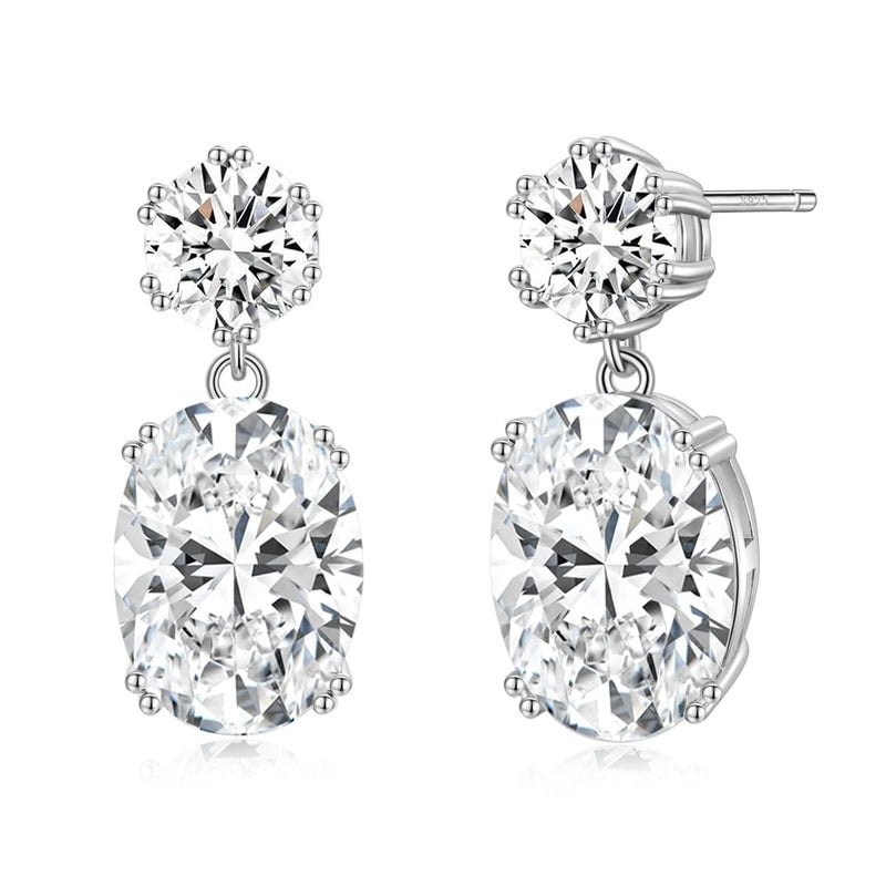 EAMTI Wedding Earrings for Women Cubic Zirconia Dangle Bridal Earrings 925 Sterling Silver Post Oval Earring for Prom Bridesmaid - Image 1