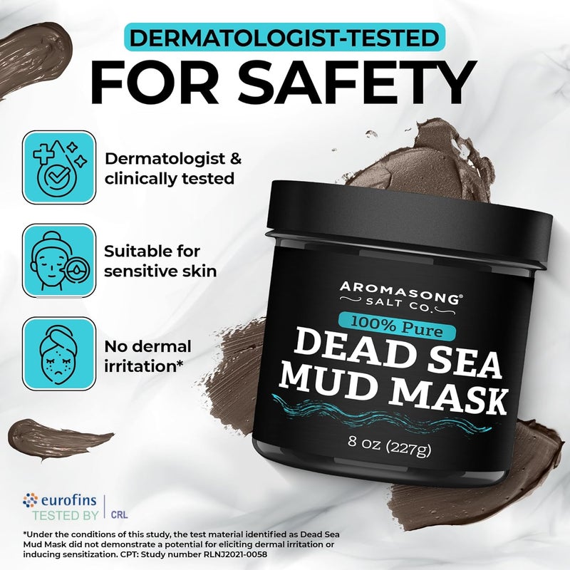 Aromasong 100 Pure Dead Sea Mud Mask for Face and Body Spa Quality Pore Minimizer for Face Oily Skin Cleansing Natural Skin Care for Women and Men 8 oz - Image 4