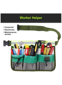 SYOSI 1 Pack Tool Pouch with Adjustable Belts Waterproof Toolbelt for MenWomen Small Tool Belt Bags with Loops for Hammer 7 Pocket Gardening Tools Belt Bags Garden Waist Bag Hanging Pouch   Green  - Image 2