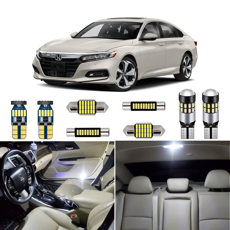 مجموعة أضواء LED داخلية بيضاء مكونة من 14 قطعة لسيارة هوندا أكورد 2013 2014 2015 2016 2017 2018 2019 2020 2021 2022، أضواء داخلية فائقة السطوع 6000K، حزمة لمبات LED مع أداة التركيب