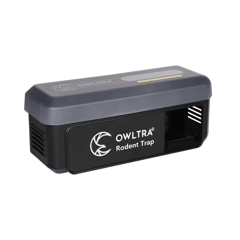 OWLTRA OW-7 in-/Outdoor Electric Rodent Trap, Instant Kill Mouse & Rat Zapper with Waterproof Cover, Sound & Light Alarm, and Batteries or USB Power Source, Waterproof Grade IPX4, Black - Image 1